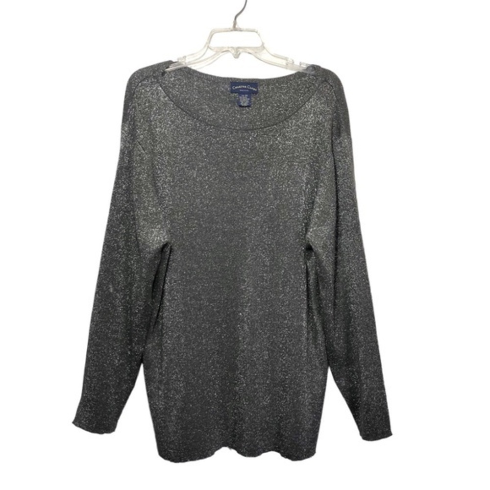 Charter Club Women Gray Shimmer Long Sleeve Round Neck Stretchy Blouse 2X